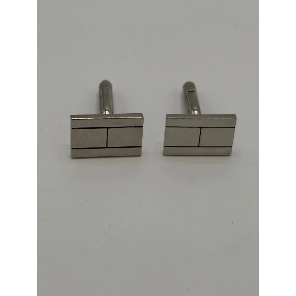 Vintage MCM Modernist‎ Cufflinks H Engraved Silver Tone Metal